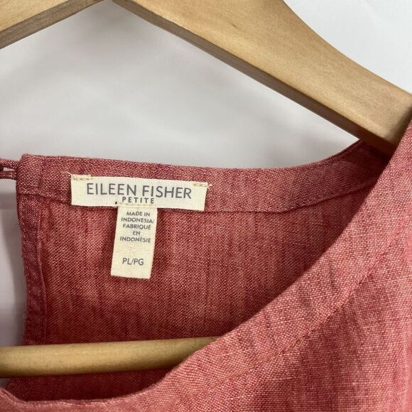 Eileen Fisher Blouse Size Large Petite Red Linen Top Minimalist Lagenlook Shirt - Picture 4 of 7